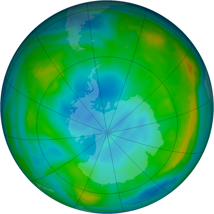 Antarctic ozone map for 05 July 1999